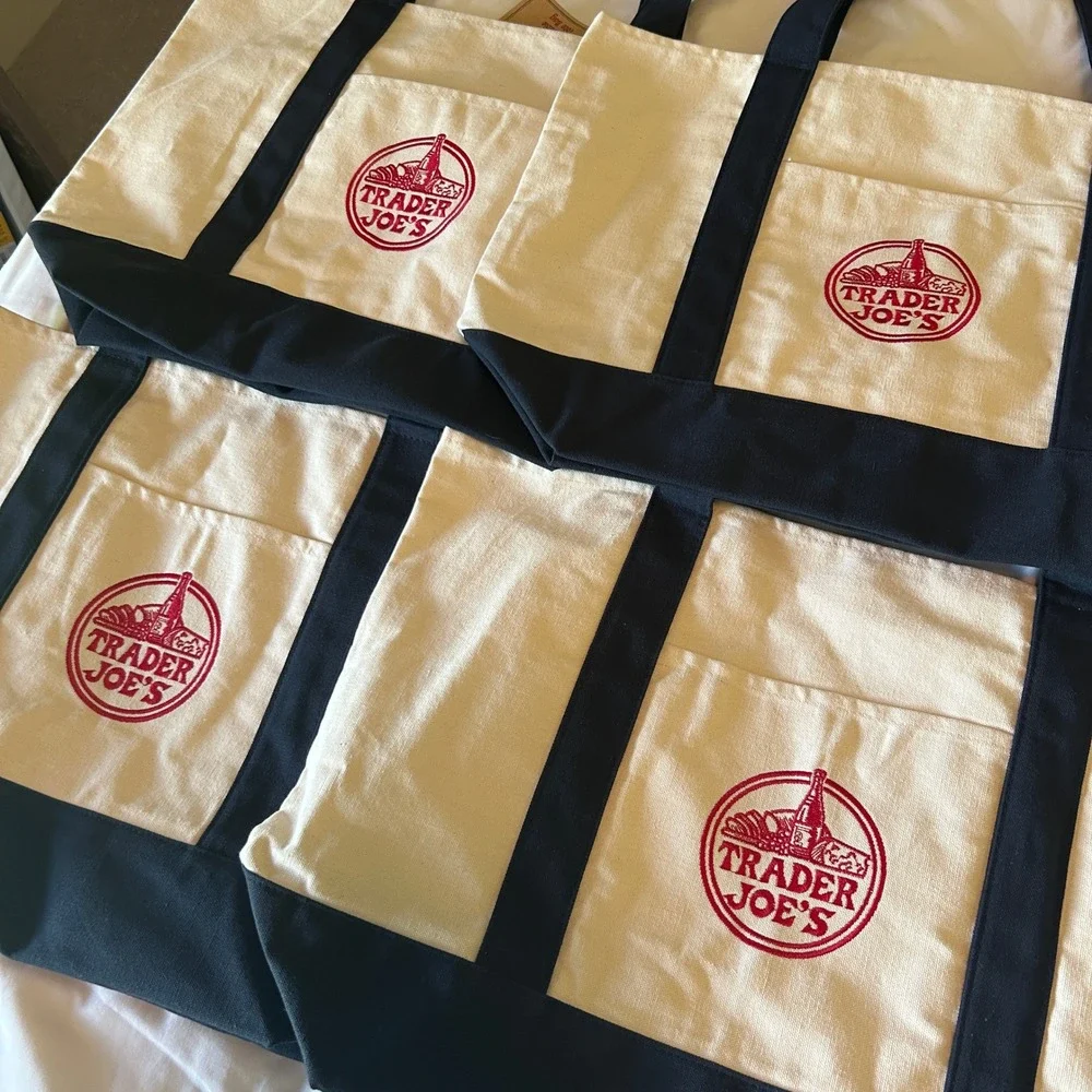 Trader Joes Canvas Tote Bag Navy Blue Reusable Grocery Shopping Bag NWT